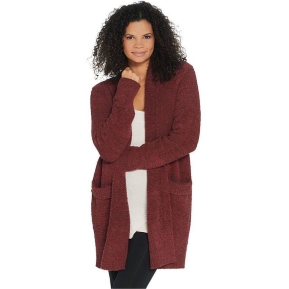 Barefoot Dreams Cozychic Cali Cardi Open Front Womens Large Red - Picture 1 of 6
